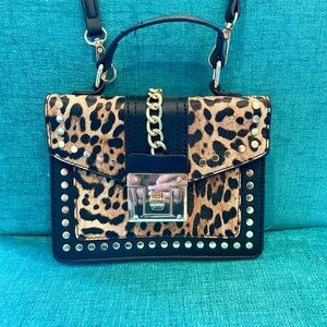 New Cute Leopard Print Crossbody Bag with Gold Accents